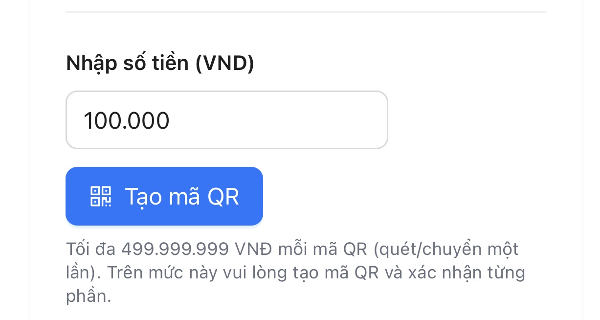 Bước 6: Nhập số tiền và Tạo mã QR